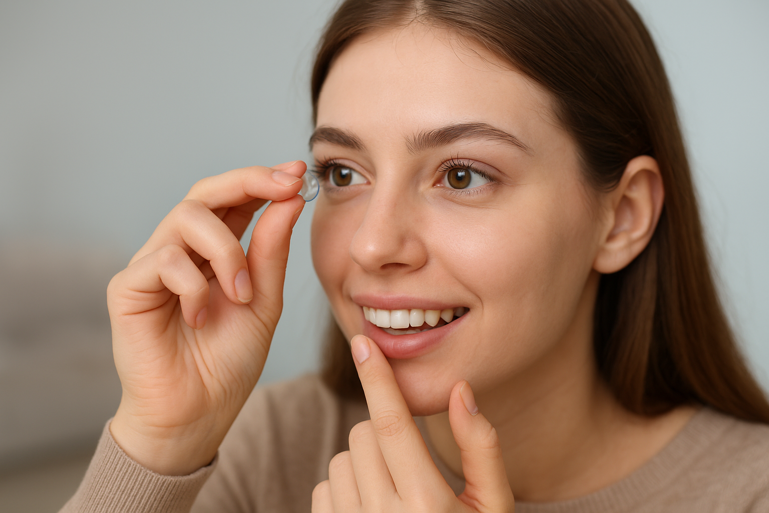 Illustration showing proper handling and care of Ortho-K lenses for clear vision